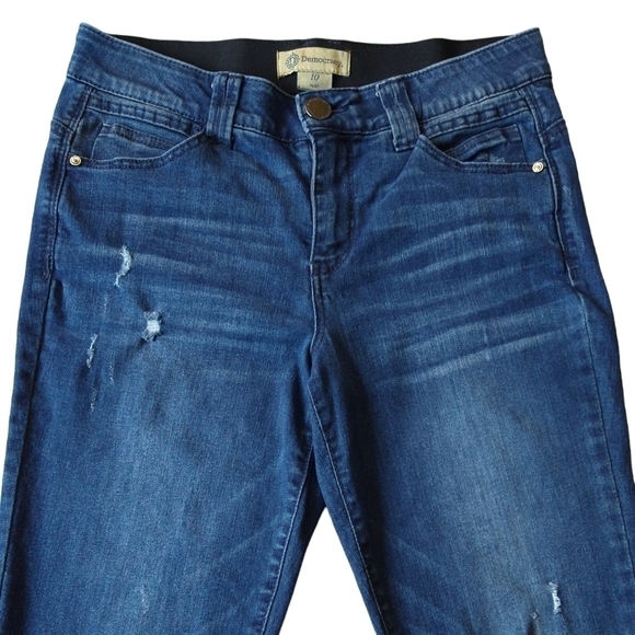 Democracy Ab Technology Dark Wash Distressed Skinny Jeans Tummy Control Stretch - Picture 5 of 9